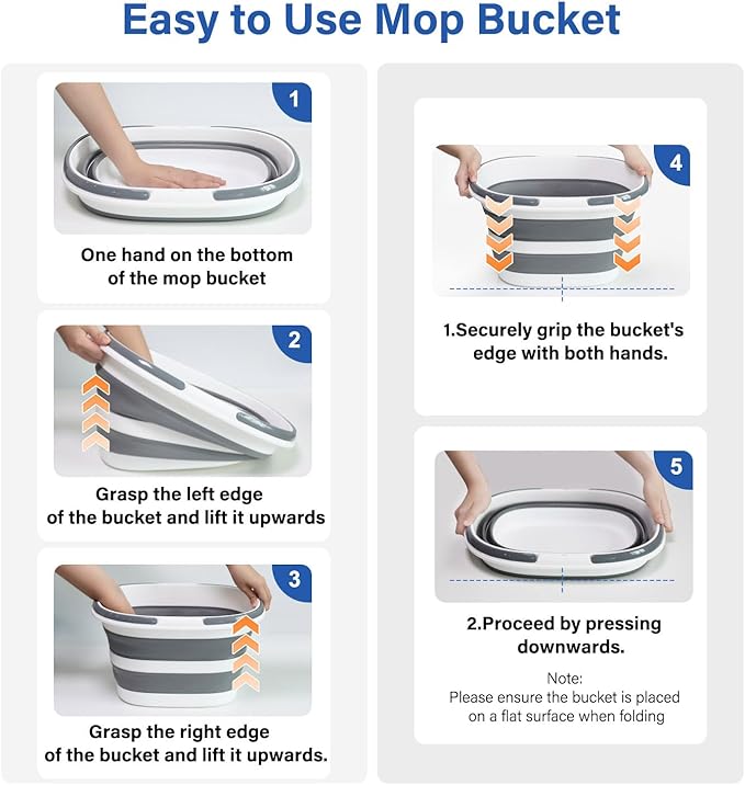 Lesipee Upgraded 16L Collapsible Mop Bucket with Multi-Functional Lid, 4-in-1 Foldable Silicone Tub with Table Surface, Floor Stand, Space Saving 4.2 Gallon Storage Solution for Home & Outdoor