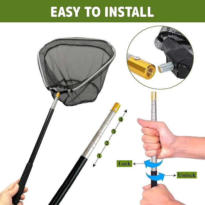 Adjustable Chicken Catching Net with Leg Hook – Stainless Steel Poultry Net, Fishnet,Suitable for Catching Outdoor Animals Such as Chickens, Ducks, Fishnet,Geese,Birds (2 Nets, 2 Pole Included)