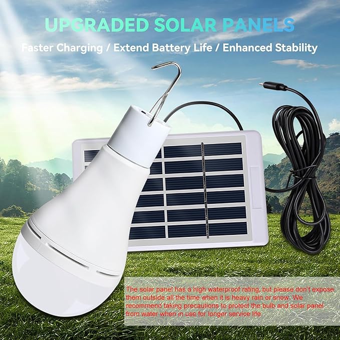 Chicken Coop Light with Timer, Rechargeable Solar Light Bulbs for Indoor Home, Chicken Coop, Outdoor Camping Lamps for Tent, LED Solar Lights for Shed Night, Emergency Power Outage, Outside