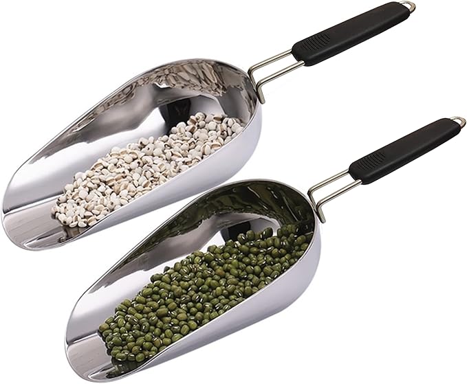 Stainless Steel 6 Ounce Ice Scoop With Good Grip Handle - Kitchen, Freezer, Dog Food, Popcorn Scoop - Dishwasher Safe