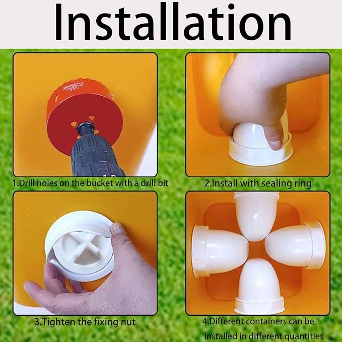 MAFONE DIY Chicken Feeder No Waste,Mess Cups Kit for Gravity Automatic Chickens Bucket Feeder Fit for Buckets, Barrels, Bins,Troughs,Rain Proof Poultry Feeder Port(4 White Ports,1 Hole Saw)