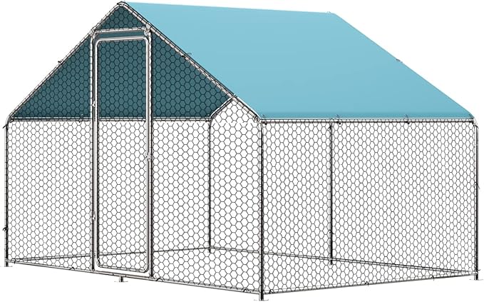 LOVMOR Large Chicken Coop Metal Chicken Run for 6 Chickens,Dog Kennel Quail Cage Duck House with Waterproof and Anti-UV Cover Lockable Door Design(9.8'Lx6.6'Wx6.4'H)