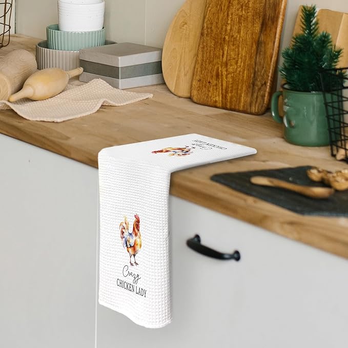 Crazy Chicken Lady Kitchen Dish Towels 16x24 Inch, Funny Chicken Gifts for Chicken Lover Chicken Mom, Sarcastic Chicken Mama Decorative Hand Towels Tea Towels for Farmhouse Home