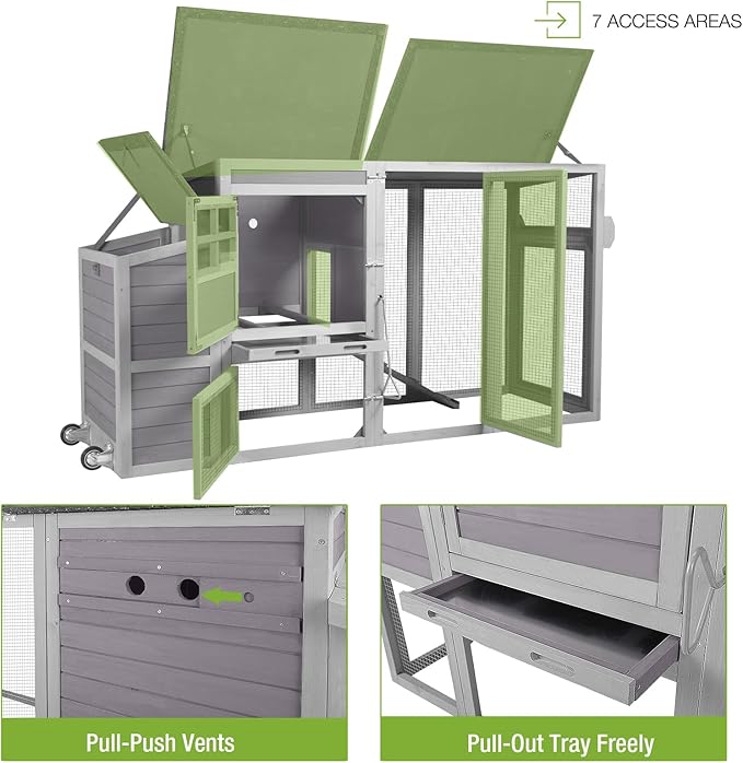 Gutinneen Chicken Coop Large Chicken House with Run Wooden Poultry Cage with Nesting Box,Large Opening Roof