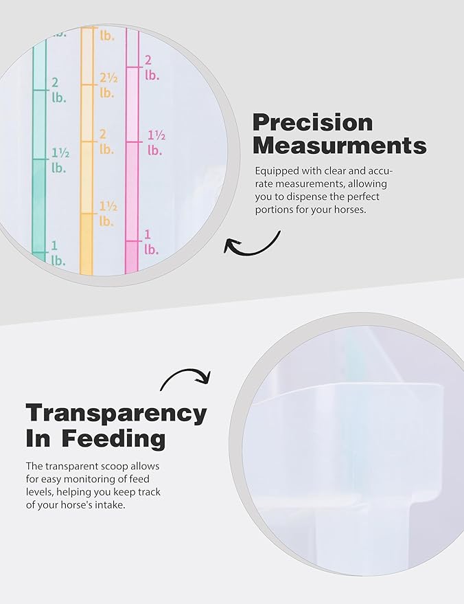 Tackmore Plastic Feed Scoop With Clearly Labeled Indicators Feed Scoop Allow for Accurate Measurement Grains, Pellets, Sweet Feed, Water Feeder