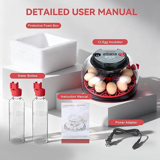 2nd Gen - 12 Egg Automatic Incubator, Two-Stage Humidity with Auto-Refill & Stable Temp Control, Auto Egg Turning, Candler, Real-Time Display for Hatching Chicken, Goose, Duck, Quail, Pigeon
