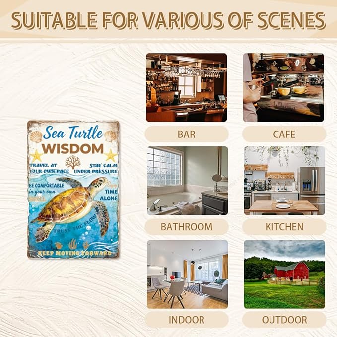 WADORN Funny Sea Turtle Metal Tin Sign, 8x12 Inch Sea Turtle Wisdom Retro Tin Sign Friends Inspirational Gift Wall Art Decor Plaque for Home Office Bedroom Beach Theme Party Bathroom Garage Man Cave