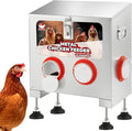 25 lbs 4-Port Automatic Chicken Feeder Box with Locking Lid&Riveted Handles,Chicken Feeder No Waste, Adjustable Legs for Chickens, Poultry Coop,Large Capacity Rainproof Metal Chicken Feeders