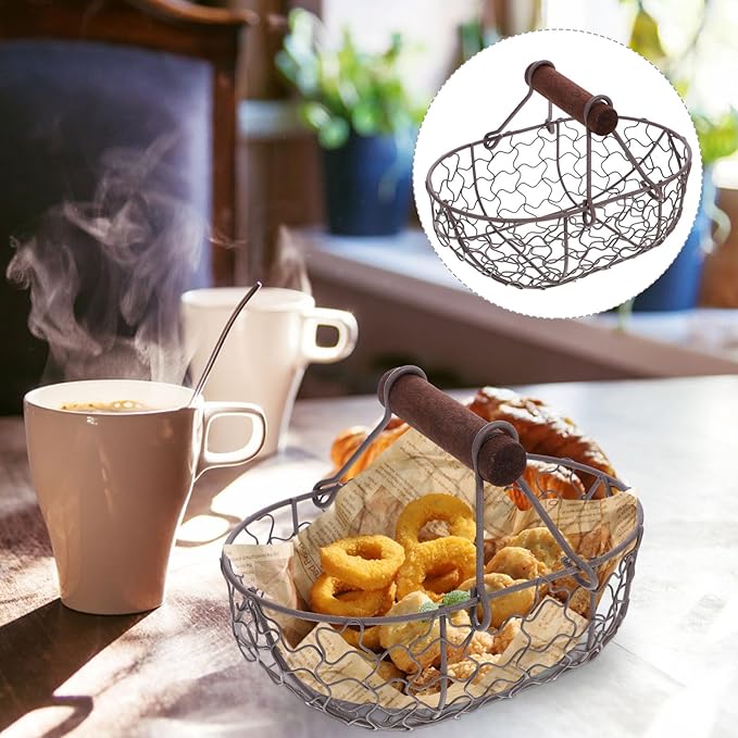 Egg Baskets with Handle, Fruit Vegetables Bread Container,Large Egg Holder for Kitchen, Bread, Fruit, and More - Rustic Farmhouse Style, Black, 7.08 X 4.72 X 4.72 Inches
