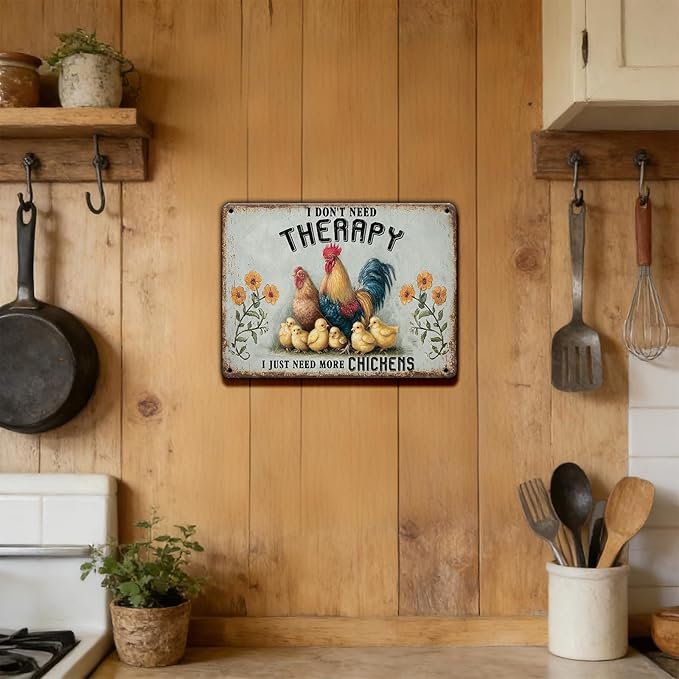 Funny Chicken Sign I Don't Need Therapy I Need More Chickens Vintage Tin Sign for Home Farm Chicken Coop Kitchen Garden Yard Decor 12x8 Inch