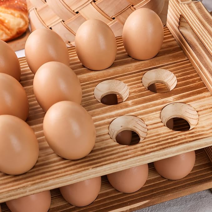 HANSGO 2PCS Countertop Wooden Egg Holders, Egg Container Racks Egg Storage Trays for 18 Fresh Eggs