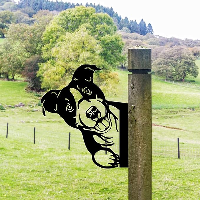 Farm Peeping Dog Metal Art Outdoor Decor Garden Fence Decoration, Farmhouse Backyard Hang Artwork Wall Decor, Outdoor Yard Patio Lawn Statue Gift for Loved Dad Grandpa (Dog)