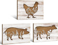 Jetec 3 Pieces Farmhouse Kitchen Signs Cow Rooster and Pig Decors 7.9 x 5.9 Inch Rustic Wooden Signs Country Wall Decorations for Kitchen Wall Ornaments and Home Supplies (Cute Style)
