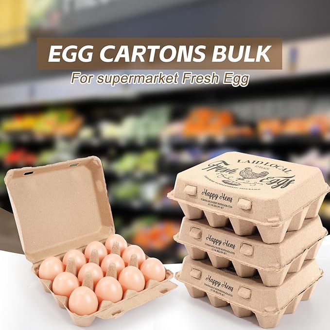 Zhanmai 25 Pcs Natural Paper Pulp Egg Cartons Blank Bulk 12 Count Dozen Vintage Classical 3 x 4 Style Square Chicken Cardboard Egg Tray for Family Farm Market Storing Easter Activity Supplies