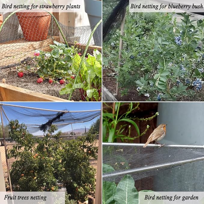 Junflying Bird Netting, 10x30 FT – 1/2" Mesh, Woven Garden Netting Against Birds, Deer, Rabbits, Small Animals, Mesh Net Roof Cover for Bed, Vegetables, Fruit Tree, Blueberry Bush & Strawberry Plant