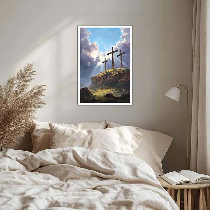 MNFGMH Easter Poster Cross Religious Spring Easter Wall Art Christian Decor Easter Canvas Picture Office Living Room Decorations Canvas Roll 20x30 inch