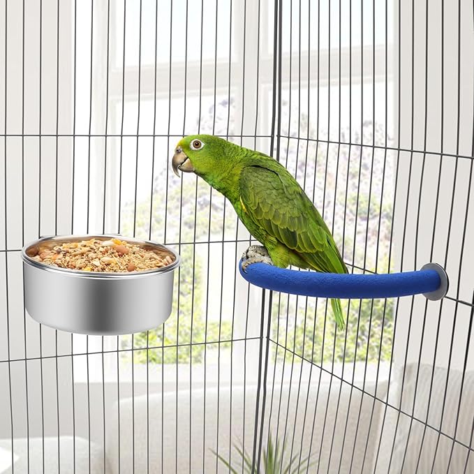 Wontee Pet Food Water Bowl with Clamp Holder Stainless Steel Feeding Cups Feeder for Dog Bird Parrot Cat Rabbit, 2 Packs (L)