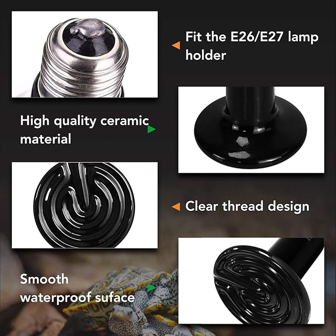 Simple Deluxe 100W 2-Pack Ceramic Heat Emitter Reptile Heat Lamp Bulb No Light Emitting Brooder Coop Heater for Amphibian Pet & Incubating Chicken