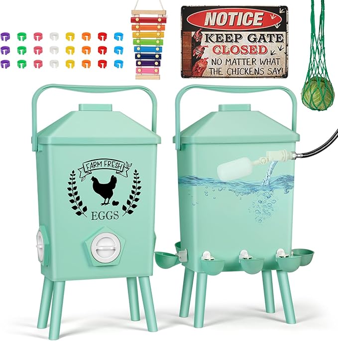 Tgeyd 4.2-Gallon Gravity Chicken Feeder & Waterer Set – No-Waste Poultry Feeder with Automatic Water Dispenser, Rainproof Lid, Raised Stand Legs & Anti-Roost Cone