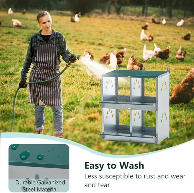 Green Chicken Nesting Box for Laying Eggs – Roll Away Poultry Nest, Durable & Easy-Clean Hen Egg Box for Coops, Secure & Comfortable (4-Hole,Green)
