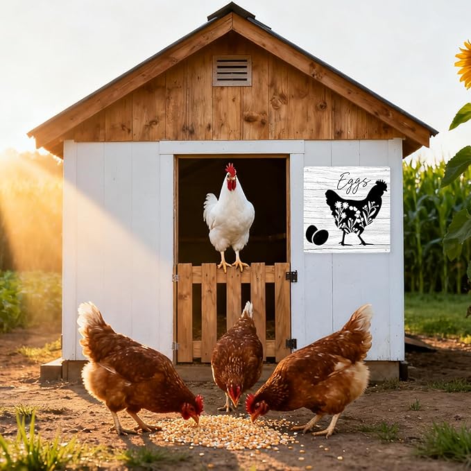 Kitchen Farmhouse Decor Floral Chicken Kitchen Decor Farm Style Decoration Rustic Farm Animal Signs for Home Yard Patio 8×8 Inches Tin Sign