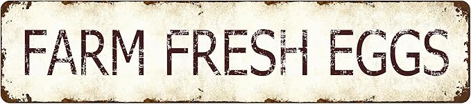 Farm Fresh Eggs Metal Sign - Rustic Aluminum Wall Art 4x16 Inch, Vintage Chicken Coop Plaque for Country Kitchen and Garden Cafe, Weatherproof Farmhouse Decor with Egg Lover Gift Appeal