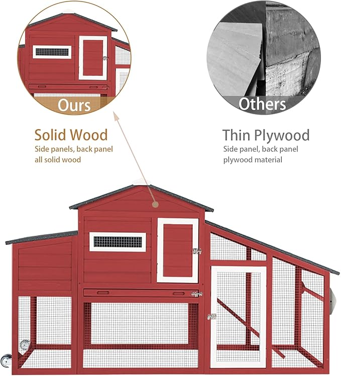 Chicken Coop with Run Mobile Large Nesting Box - Back Yard Wooden Chicken House Outdoor Poultry Cage, UV Proof Asphalt Roof