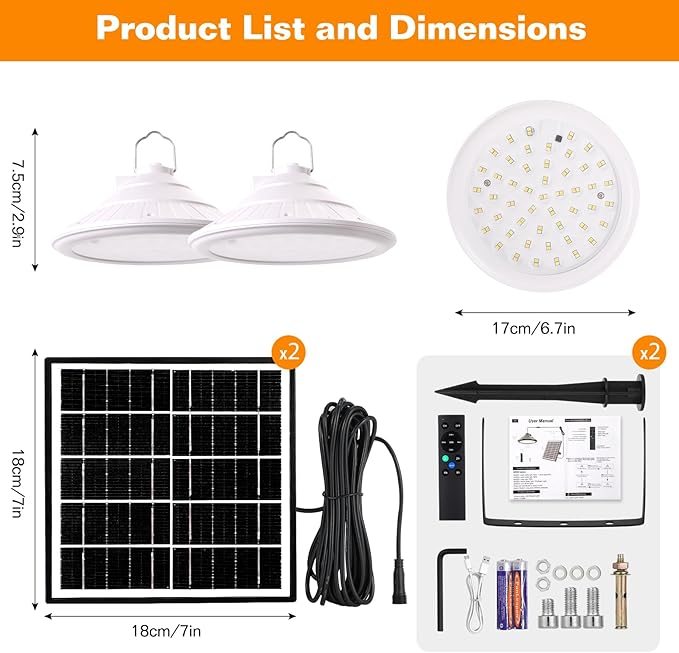 Solar Chicken Coop Light with Timer | Three-Color Dimmable LED, IP66 Waterproof Hanging Ceiling Pendant Light Suitable for Poultry Farms,Coops,Patio,Camping,Garage etc(2pcs)