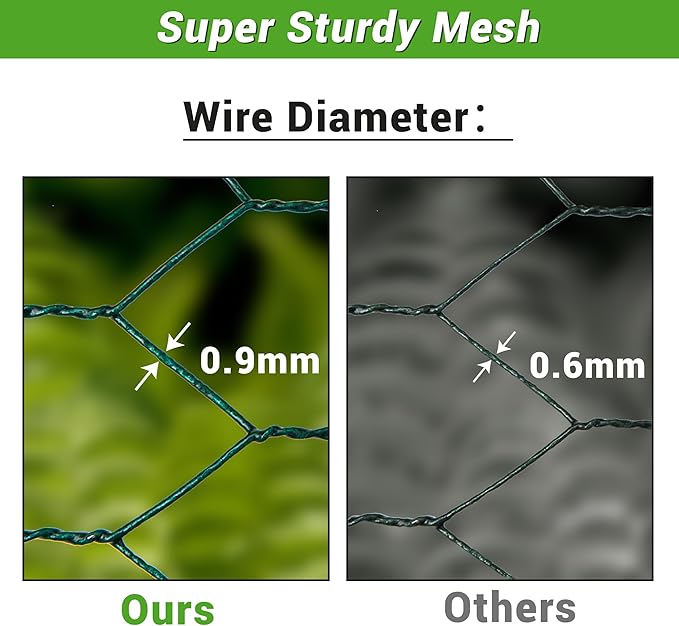 HITTITE Chicken Wire Fencing Mesh, 36in x 100ft Anti-Rust Green Floral Chicken Wire Roll,PVC Coated Wire Mesh Poultry Netting for Crafts and Poultry Garden.