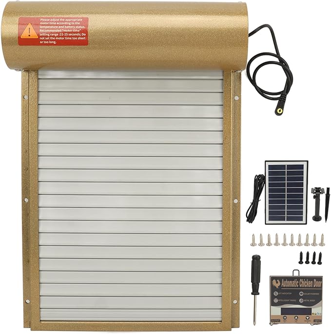 Automatic Chicken Coop Door Solar Powered Automatic Chicken Coop Door Opener with Timer for Duck Goose Farm Safety Equipment (Gold)