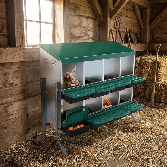 GarveeLife Chicken Nesting Box, 8 Compartments Nesting Boxes for Chickens, Chicken Laying Boxes with Metal Leg, Roll Away Nesting Box for Chickens Laying Egg to Protect Eggs, Green