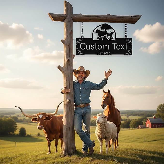 Personalized Metal Farm Sign, Custom Ranch Sign, Customized Cow Farm Metal Signs Outdoor, Custom Large Hanging Family Name Signs for Farms, Ranch, Barn, Farmhouse