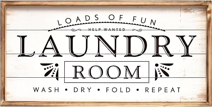 Large Laundry Sign for Laundry Decor, Loads of Fun Laundry Room Wooden Sign, 24 x 12 Inches Wood Framed Farmhouse Laundry Room Wall Decor