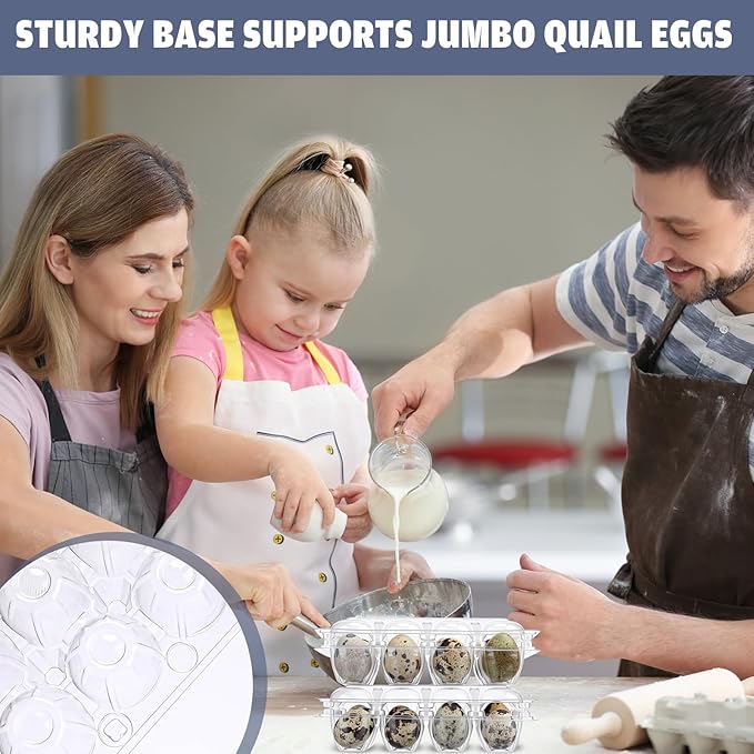 Remerry 40 Pcs Giant Quail Egg Cartons 12 Grids Clear Plastic Stackable Trays for Jumbo Quail Eggs, Pigeon Eggs, Small Poultry, Great for Home Fridge Storage, Farm, Market, Gift Box Packing