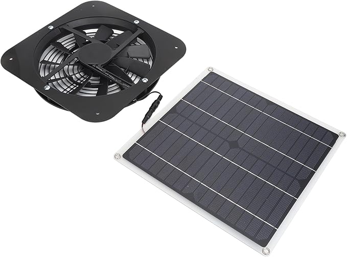 Solar Panel Fan 100W, Weatherproof Exhaust Fan with Metal Protection Mesh for Chicken Coops Greenhouses Sheds, Solar Powered with High Airflow 3000 RPM for Window Exhaust (Black)