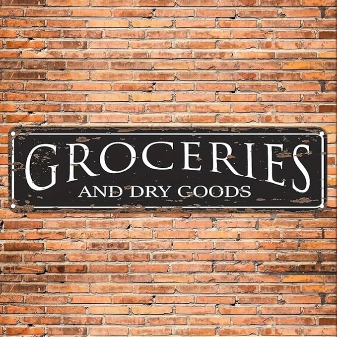 Retro Tin Sign Groceries & Dry Goods Wall Decor - 16"x4"for Bar, Restaurant, Aesthetic Room Decor, Festival, Party, Holiday Supplies"