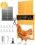 Automatic Chicken Coop Door, Pet Deluxe Chicken Coop Door Solar Powered 7W - Programmable Timer, Light Sensor, Anti-Pinch Safety, Aluminum Alloy Frame with 10 Wire Clips Chicken Door - Gold