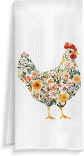 Rustic Colorful Floral Rooster Kitchen Towels, Gifts for Chicken Lovers Dish Tea Towels, Farmhouse Flower Chicken Decorative Hand Towel for Bathroom Kitchen, 16x24 Inch