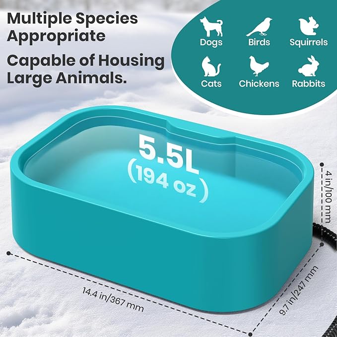 IPOW 1.45 Gal/5.5L Extra Large Heated Water Bowl with 5 Layers Design for Heating & Heat Preservation Provides Drinkable Water & Food in Winter Heated Pet Bowl for Cat Rabbit Chicken Duck Squirrel