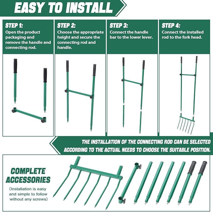 Zonon Heavy Duty Garden Broadfork 59" Steel Long Dual Handle Pitch Fork 16" Wide Broadfork 6 Steel Tines U-Shaped Hand Tiller Broad Fork for Farm and Garden Soil Loosening Weeding Composting Aeration
