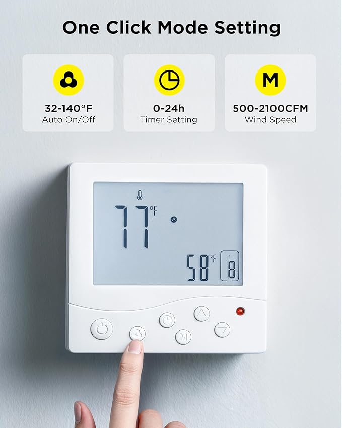 InoKraft Shutter Exhaust Fan with Wireless Control Panel, 14'' Wall Mount Attic Fan with Temperature Controller, 2100 CFM, 8-Speed Adjustable, Ventilation for Attic, Garage, Greenhouse, Chicken Coop