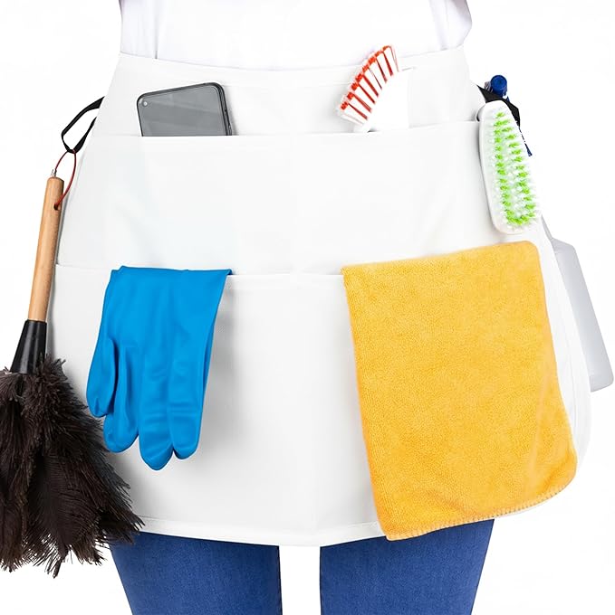 5-Pocket Waterproof Professional Cleaning Apron. Made for Pro Cleaners. Like a Cleaning Caddy Around Your Waist