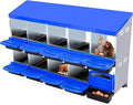 Chicken Nesting Boxes, Roll Away Nesting Box 10 Hole Metal Chicken Egg for Chicken Coop, Swing Perch and Rollout Egg Collection, Blue