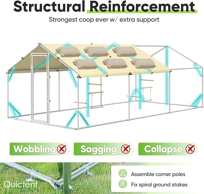 Quictent 18x9x6.6ft Metal Chicken Coop Run with Perch & Swing, Elite Series Large Walk-in Outdoor Poultry Cage Heavy Duty Predator Proof Hen Duck Rabbit Farm Pen House, Waterproof Anti-UV Cover