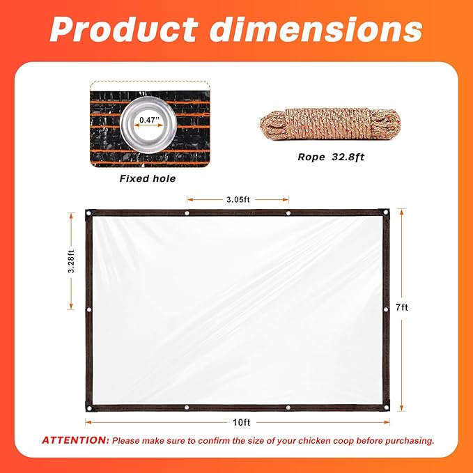 7 x 10 FT Chicken Coop Cover for Winter, Waterproof Chicken Run Tarp with Rope, Anti-Tear Chicken Coop Insulation Windproof Winterizing Cover for Porch Patio Poultry Cage