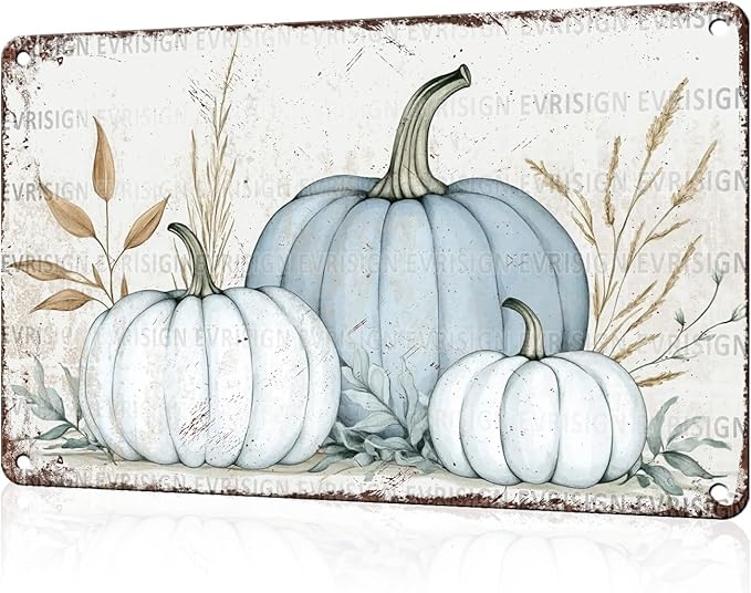 Thanksgiving Fall Decor Sign Vintage Metal Tin Art Pumpkin Wall Hanging for Pub Coffee Shop 8x12Inch