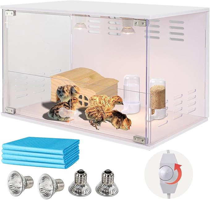 Chick Brooder Brooder Box for Chicks Incubator for Chicks Duckling/Parrot/Chicks Incubator with Heating,Warms up to 25 Chicks with Heating Lamp Set (24" x 16" x 16")
