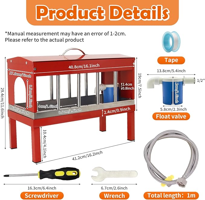Automatic Chicken Waterer Stainless Steel Poultry Waterer No Waste with Float Valve Kit Bottom Bracket Chicken Watering System for Chicken Duck Goose Pigeon