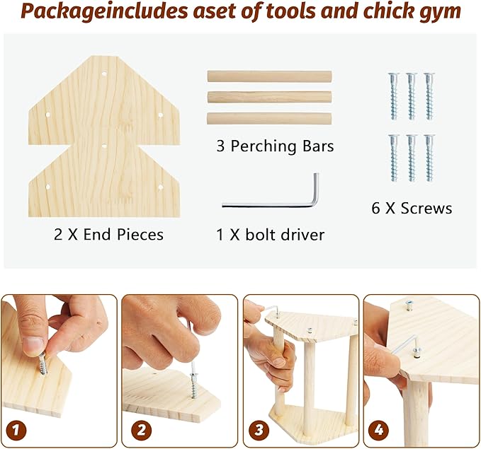 Baby Chicken Perch Strong Pine Wooden Chick Jungle Gym Roosting Bar, New-gen Durable Chicken Perch Toys for Coop and Brooder 7.9 X 6.9 X 4.14’’ Chicken Perch(Can be Used for Baby Turkeys)