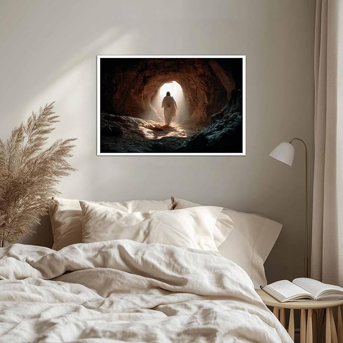 MNFGMH Easter Art Canvas Jesus at the Empty Tomb Religious Spring Easter Poster Christian Wall Decor for Home Canvas Roll 24x36 inch